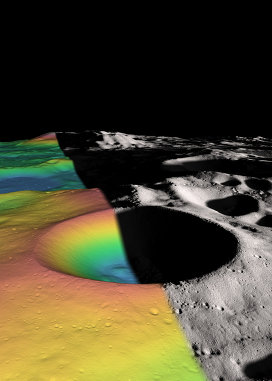 Топографическая карта кратера Шаклтон на южном полюсе Луны, где зонд LRO так и не обнаружил значительных запасов воды